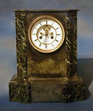 A Victorian 8 day striking mantel clock with visible escapement contained in a 2 colour marble case