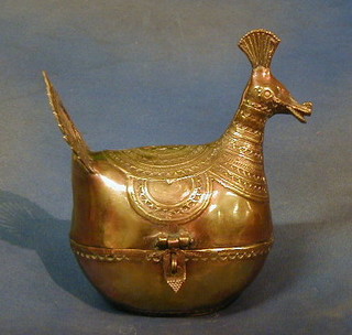 An Eastern brass trinket box in the form of a duck