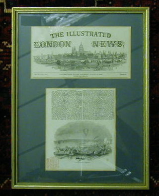 A section from The Illustrated London News, for the week ending Saturday August 26th 1843 "Balloon Ascent at Brighton" 17" x 12" framed