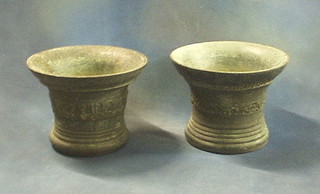 A pair of 18th/19th Century? bronze mortar shaped urns 10"