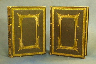 A bible contained in 2 leather bound volumes, Genesis to Esther and Jobe to Revelations