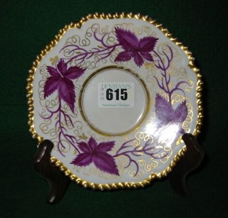 A Flight Barr & Barr porcelain saucer with puce leaf and gilt banded decoration 6"