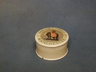 A 19th Century circular pot lid and cover for Barlow & Jones of Manchester (cracked)