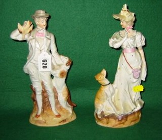 A pair of 19th Century biscuit porcelain figures of gallant and belle (f) 11"