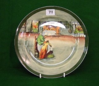 A Royal Doulton seriesware plate decorated an interior scene with lady sewing 11"