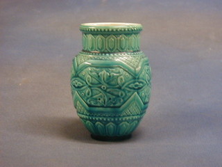 A turquoise glazed Victorian Art Pottery vase, the base incised B680 (slight chip to the base) 6"