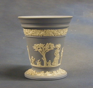 A  Wedgwood blue Jasperware trumpet shaped vase, the base impressed Wedgwood 68X 7"