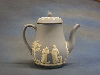 A Wedgwood blue Jasperware coffee pot, the base marked Wedgwood A2