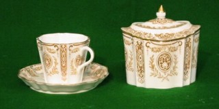 A 19th Century Wedgwood shaped sucrier and cover (cracked) and a matching cup and saucer 