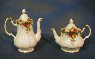 A 32 piece Royal Albert Old Country Rose pattern tea/coffee service comprising teapot, coffee pot, cream jug and sugar bowl, 6 tea plates, 6 tea cups and saucers, 6 coffee cups and saucers