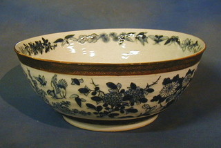 A large Oriental blue and white pottery bowl 15"