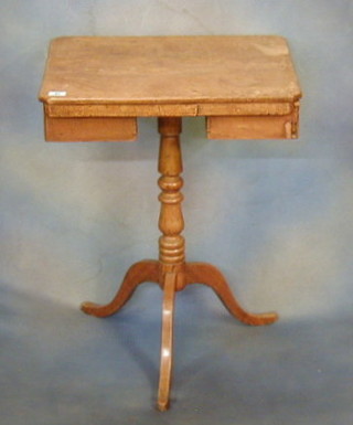 A Georgian mahogany lozenge shaped occasional table fitted 2 drawers raised on pillar and tripod supports 20"