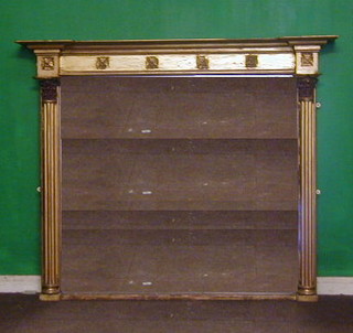 A 19th Century mahogany square plate over mantel mirror contained in a gilt frame with reeded columns and Corinthian capitals 58"