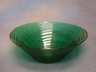 A  green glass pedestal bowl 12"