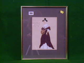 A watercolour costume plate "Cromwellian Lady" indistinctly signed and dated 1956 9" x 7"