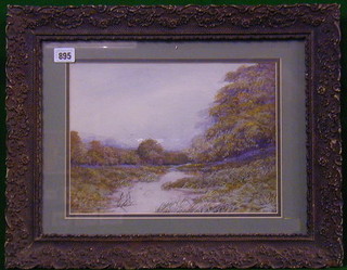 A Victorian watercolour drawing "Country River" 10" x 12" indistinctly signed