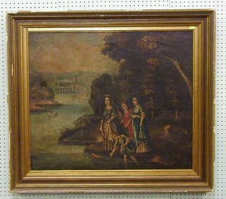 An 18th Century oil painting on canvas "Moses and the Bull Rushes" 25" x 30"