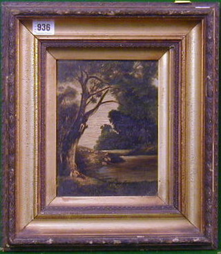 An 18th/19th Century oil painting on board "Shepherd Reclining by a Pond with Watering Sheep", the reverse marked Summer Time by F.S.L 8" x 6"