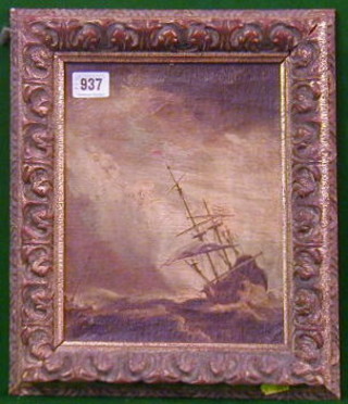 Oil painting on canvas "Three Masted Sailing Ship" 10" x 8"