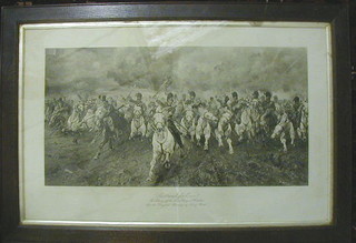 Lady Butler, a monochrome print "Scotland Forever - The Charge of the Scotts Grays at Waterloo" 13" x 26"