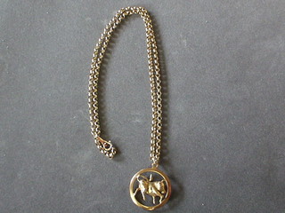 A 9ct gold belcher link chain hung a Taurus pendant