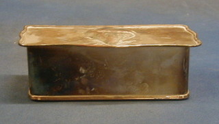 An Art Nouveau rectangular planished silver plated trinket box with hinged lid 8" (hinge f)