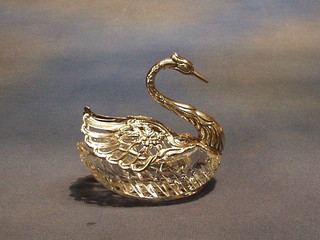 A German cut glass and silver salt in the form of a swan