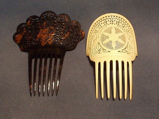 A 19th Century pierced ivory hair slide and a do. tortoiseshell