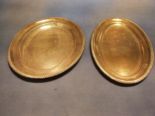 2 oval silver plated platters with gadrooned borders