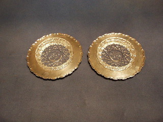 2 circular silver butter dish frames with cut glass butter dishes, Birmingham 1945