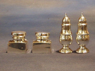 2 square Sterling pepperettes marked M & B Sterling 425 and 2 baluster shaped pepperettes