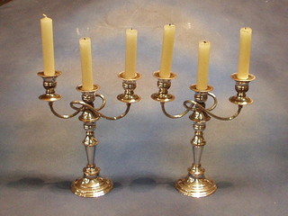 A pair of silver plated 3 light candelabrum