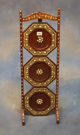 An Indian inlaid hardwood 3 tier cake stand