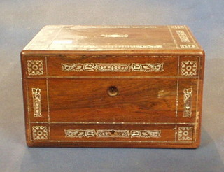 A Victorian rosewood inlaid mother of pearl vanity case with hinged lid 12"