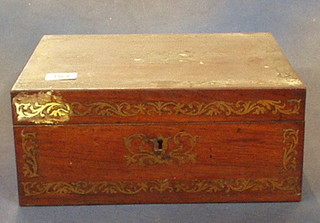 A Victorian rosewood and inlaid brass vanity/writing box with hinged lid 12"