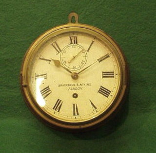  A 19th/20th Century ward room clock  contained in a brass case the 6" dial marked Brockbank & Atkins with Roman numerals and minute indicator