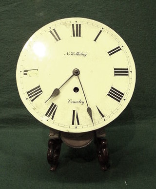 A 19th Century fusee clock movement with 11" painted dial with Roman numerals marked N Holiday Crawley
