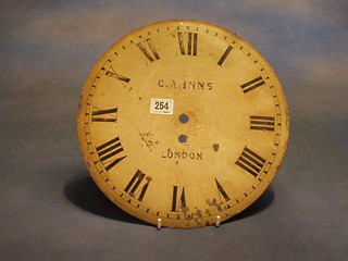 A 19th Century circular clock dial painted Roman numerals and marked A G Inns London 12"