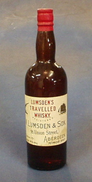 A bottle of Lumsden's Travelled Scotch whisky