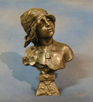 After Saidi, a resin Art Nouveau style head and shoulders bust of a young girl 12"