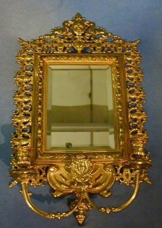 2 19th Century girandole mirror  light brackets with bevelled plate panels contained in pierced gilt frames