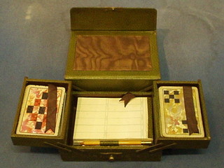 2 sets of 1930's playing cards contained in a green leather case