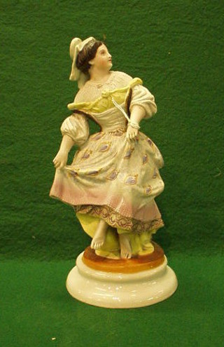 A 19th Century biscuit porcelain figure of a dancing lady, the base marked S & S 166, (f) 10"