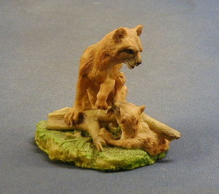 A Coalport biscuit porcelain figure of 2 seated big cats 4"