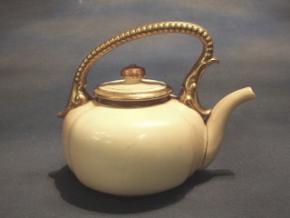 A Victorian Royal Worcester blush ivory ground teapot, the base with purple mark and 1 do. 7" (spout f)