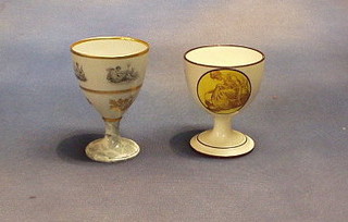 A Flight and Barr beaker with monochrome decoration of seated Gods with gilt banding 5" and a lustre ware beaker decorated a seated God (cracked)