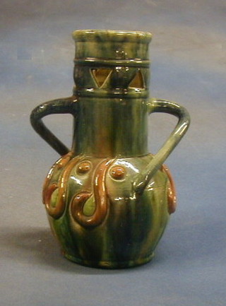 An Art Pottery twin handled vase, the base incised 220 10"