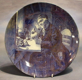 A 19th Century Delft pottery plate by Uoost Thooft & Labouchere, "The Pot Painter" the back marked Delft J, 14"