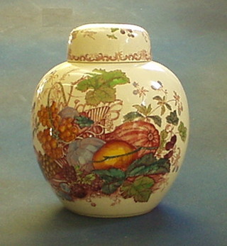 A Masons ironstone fruit basket patterned ginger jar and cover 10"