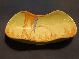 An  Art Deco Beswickware boat shaped dish decorated a tree 11"